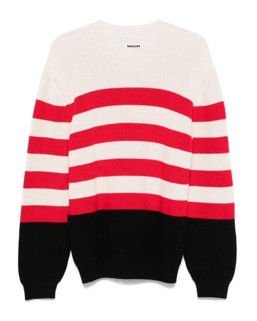 MSGM Red Striped Cotton Sweater for men