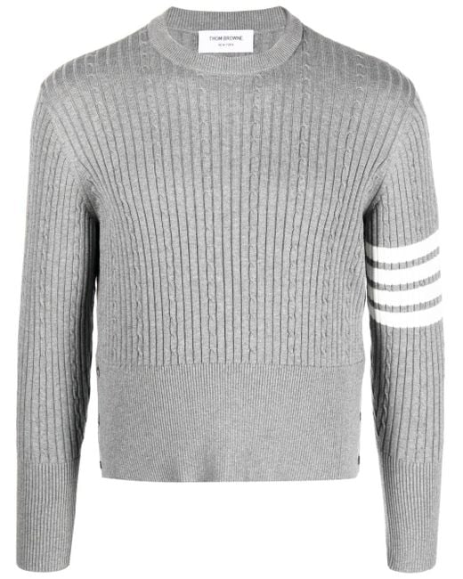 Thom Browne Gray 4-bar Cable-knit Ribbed Jumper for men