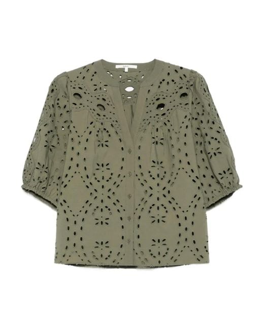 Ba&sh Beatrice Top Met Pofmouwen En Geborduurde Ringlets in het Green