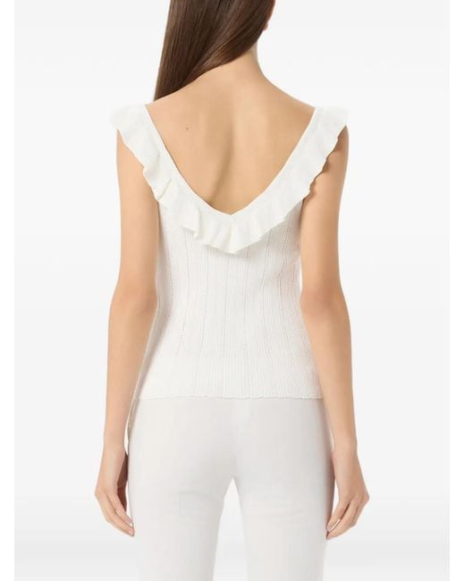 Blumarine White Ruffled V-Neck Tank Top