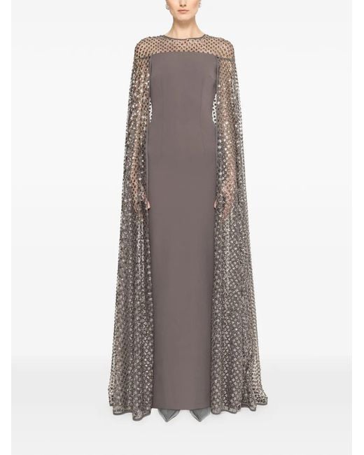 Nissa Gray Sequined Cape Maxi Dress