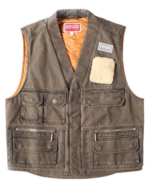 KENZO Brown Multi-Pocket Gilet for men