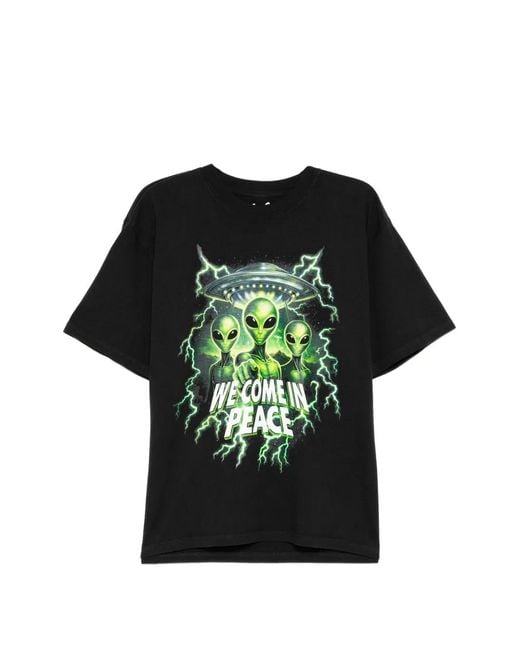 Melt Black Alien-Print T-Shirt for men