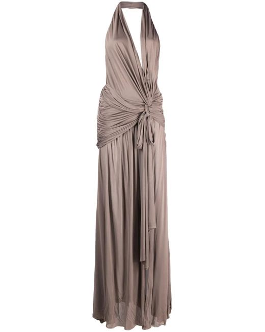 Blumarine Natural Halterneck Backless Gown