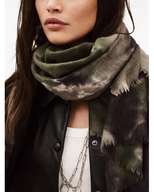 Ba&sh Black Écharpe Sofia À Franges Et Motif Tie Dye