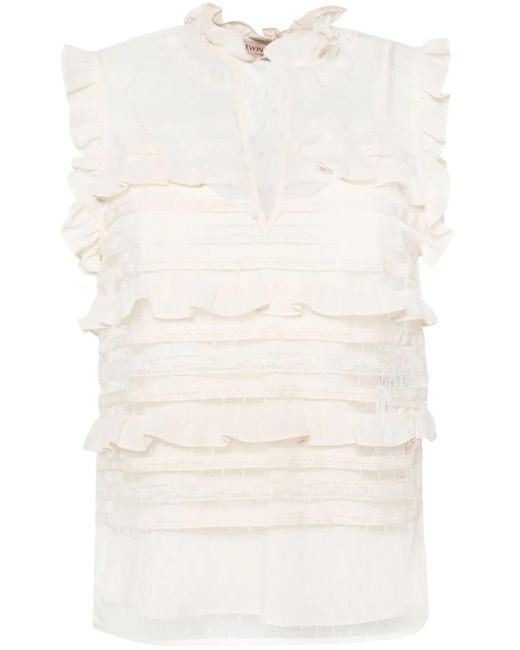 Twinset White Floral-Lace Sleeveless Blouse