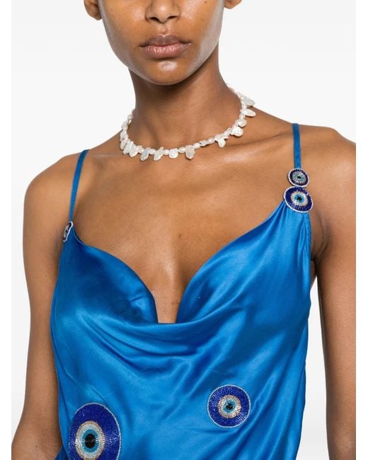 Leslie Amon Blue La Galli Bead-Embellished Dress