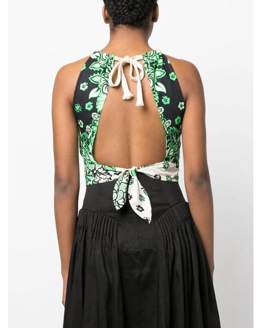 RED Valentino Green Floral-Print Cropped Top