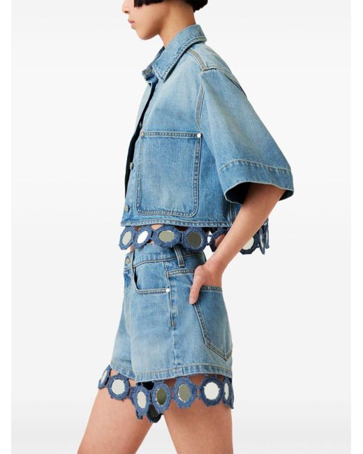 Stella McCartney Blue Summer Mirrors Jeans-Shorts mit hohem Bund