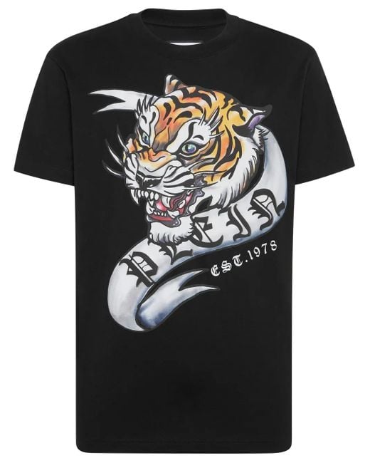Philipp Plein Black T-Shirt Round Neck Ss Tattoo for men