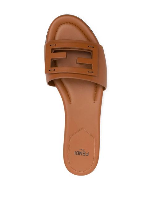 Fendi Brown Baguette Leather Slides