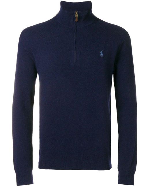 Polo Ralph Lauren Half-zip Logo Jumper in Blue for Men - Lyst