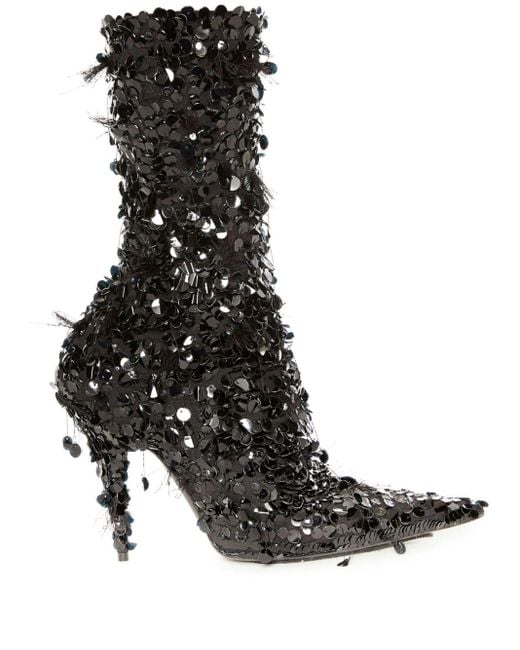 Balenciaga Black Knife Sequin-embellished Ankle Boots
