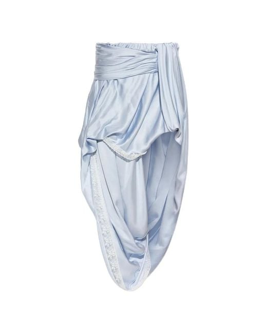 DIESEL Blue Draped Satin Midi Skirt With Lace Trim