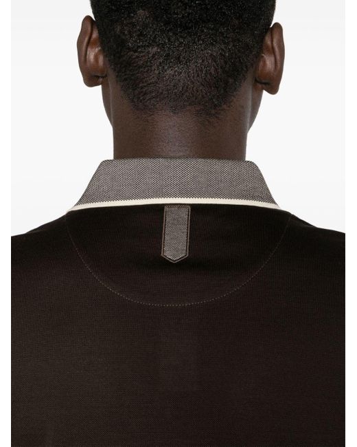Canali Black Piqué-weave Cotton Polo Shirt for men