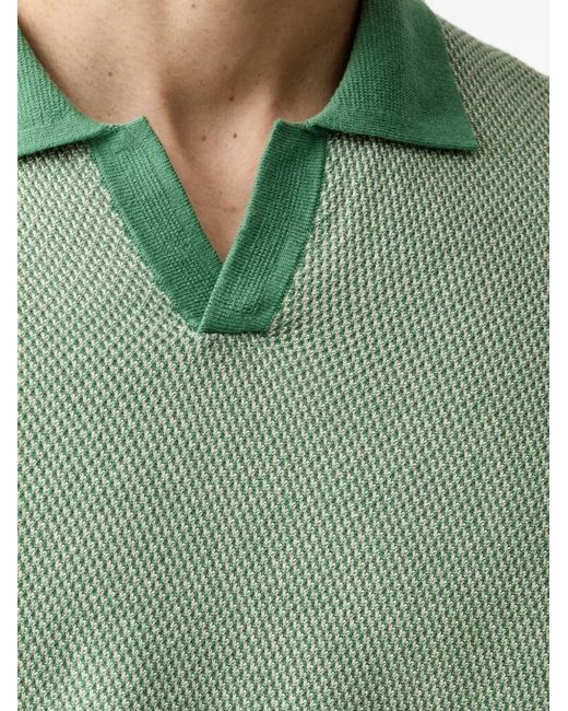 Benetton Green Textured-Knit Short-Sleeved Polo-Collar T-Shirt for men