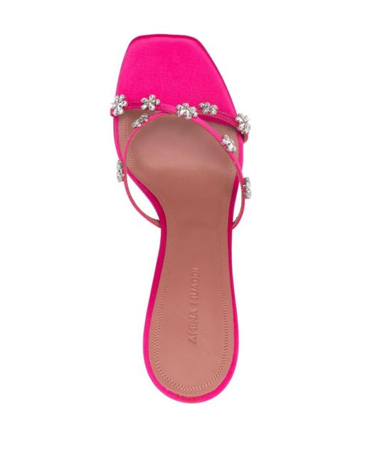 AMINA MUADDI Pink Lily Crystal-embellished Satin Mules