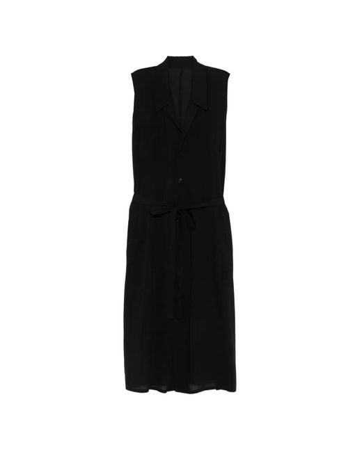 Y's Yohji Yamamoto Black Tie-Waist Collared Midi Dress