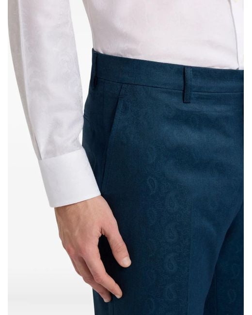 Etro Blue Wool Straight-Leg Trousers for men