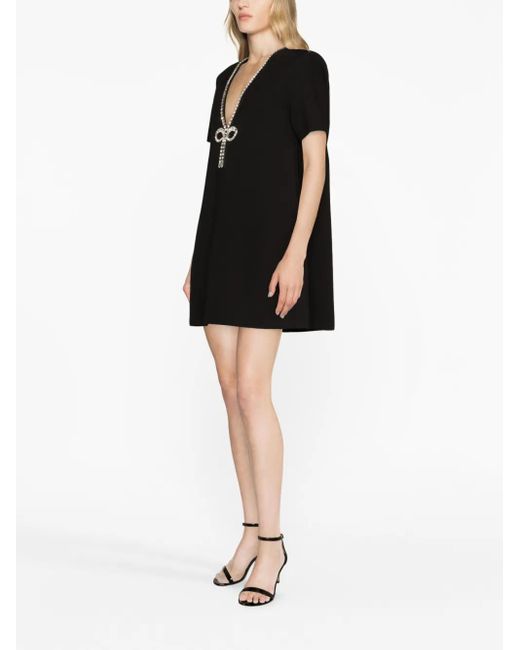 Area Black Crystal-Embellished V-Neck Mini Dress