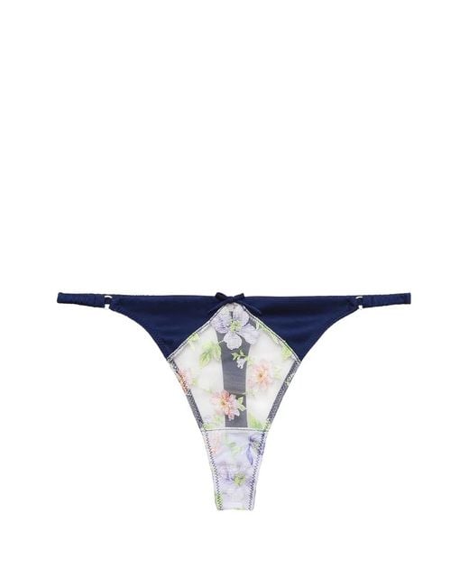 Fleur du Mal Blue Embroidered Thong