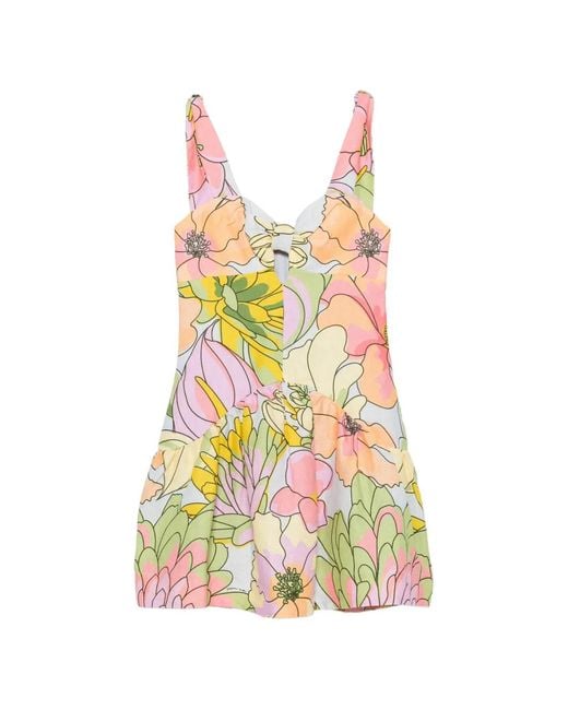 Farm Rio White Floral-Print Cut-Out Mini Dress