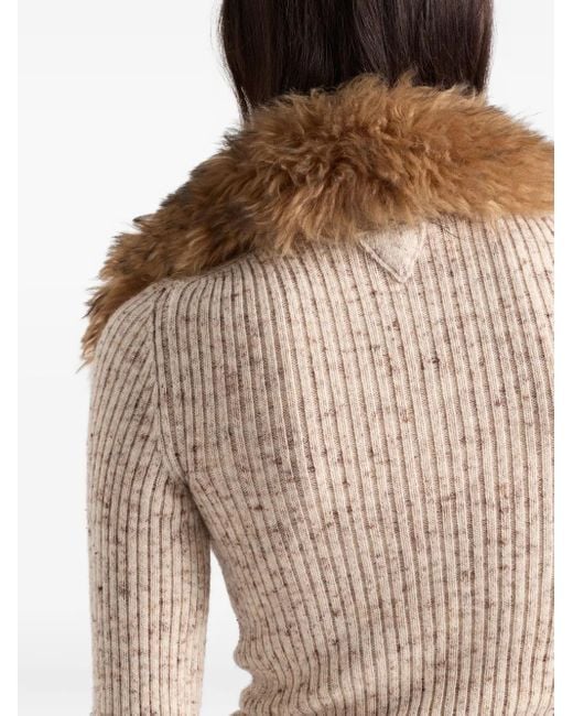 Prada Natural Ribbed-Knit Polo Shirt