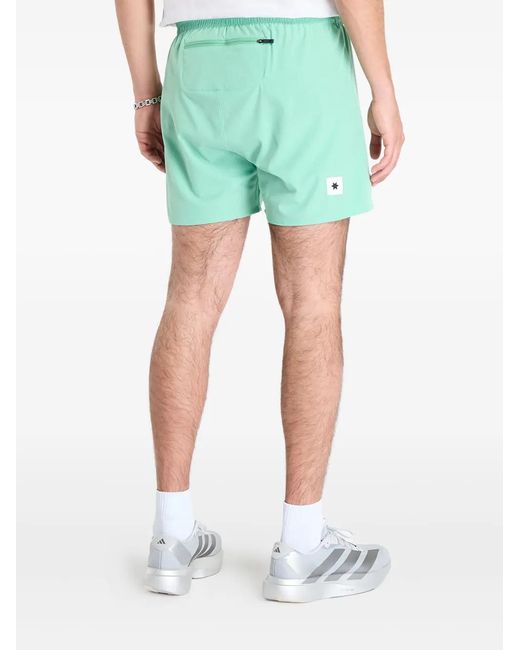 Saysky Green Elasticated-Waistband Mesh-Panel Shorts for men