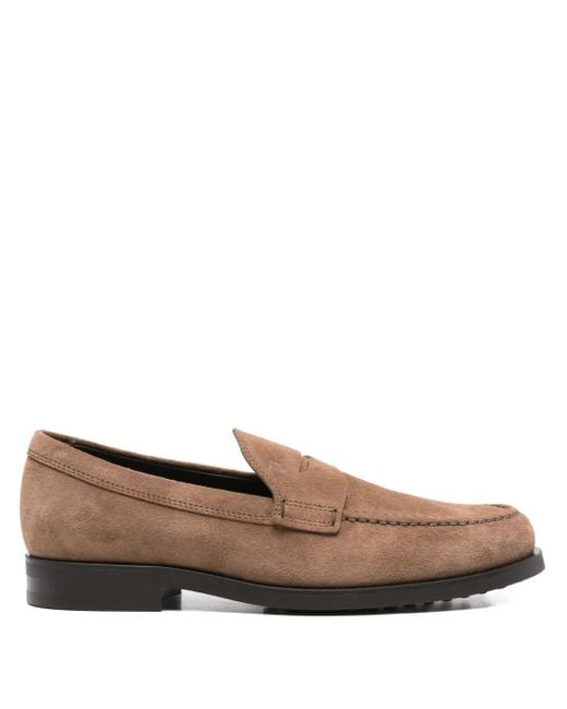 Tod's Brown Penny Suede Loafers for men