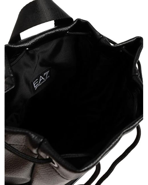 EA7 Black Logo-Embossed Drawstring Backpack