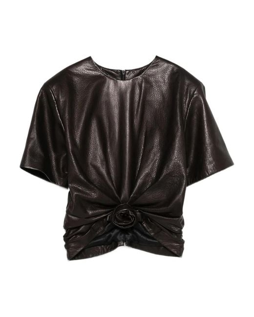 Magda Butrym Black Rose-Embellished Leather Top