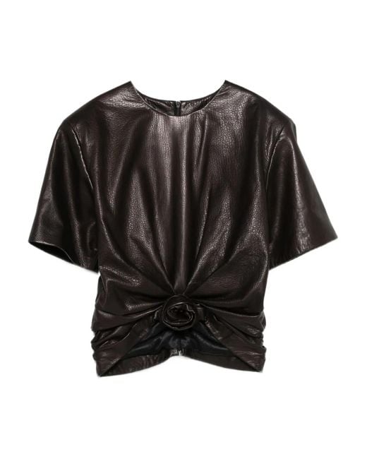 Magda Butrym Black Rose-Embellished Leather Top