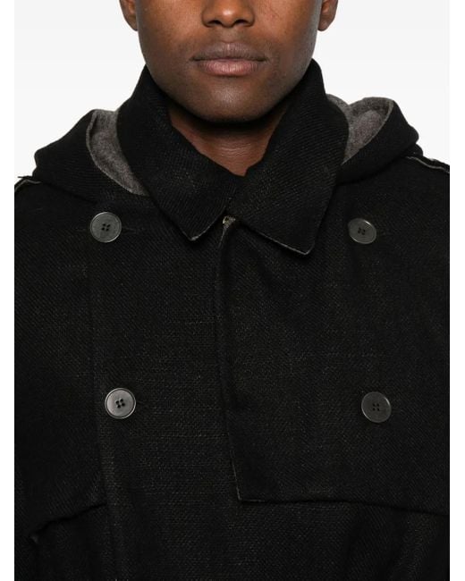 K'ANG Black Hooded Double-Breasted Coat for men