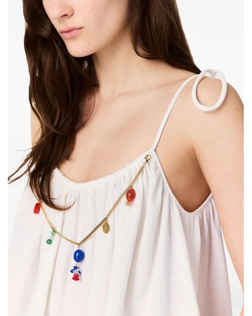 Stella McCartney White Robe Courte À Bretelles Nouées Et Ornements En Perles