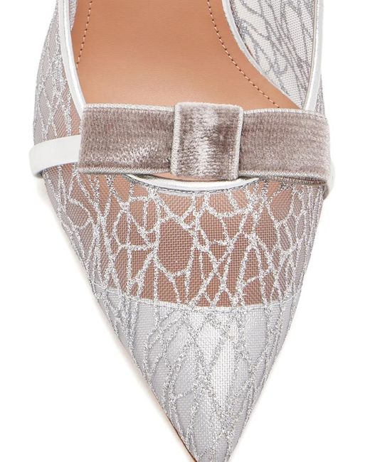 Malone Souliers White Ribbon Detail Lace Mules