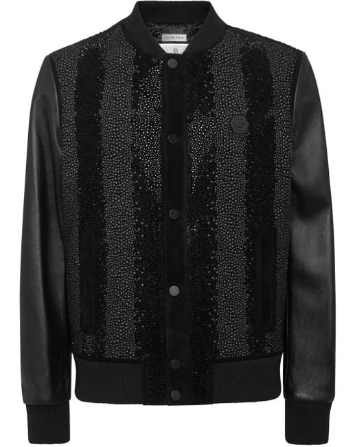 Philipp Plein Black Embellished Bomber Jacket for men