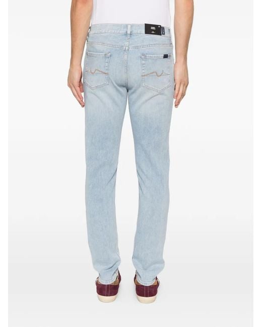 7 For All Mankind Blue Slimmy Tapered Logo-Patch Jeans for men