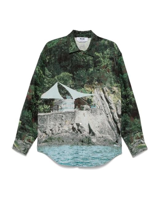 MSGM Green Printed Shirt for men