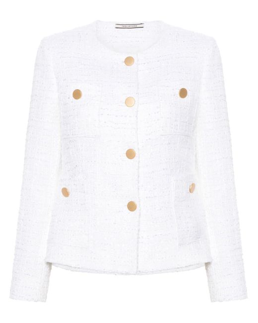 Tagliatore White Round-Neck Tweed Jacket