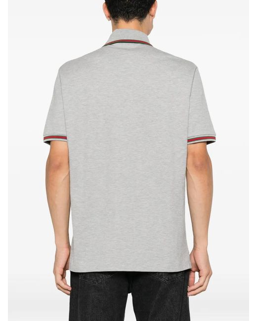 Gucci Gray Logo-Embroidered Web-Trim Polo Shirt for men