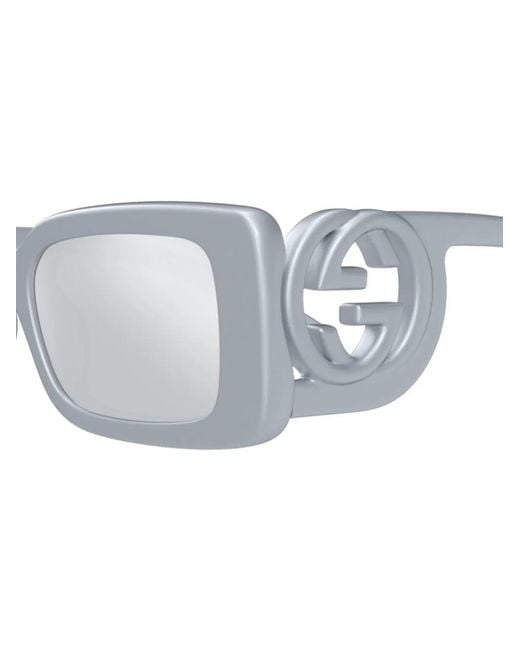 Gucci Gray Gg-Logo Rectangle-Frame Sunglasses