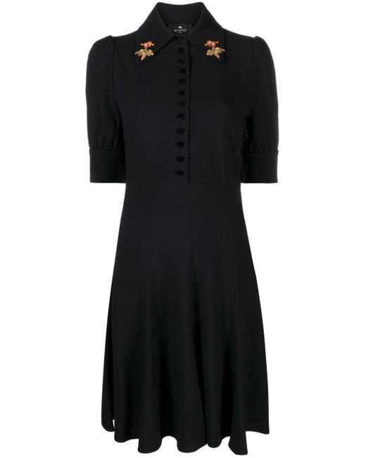 Etro Black Floral-embroidered Crepe Dress