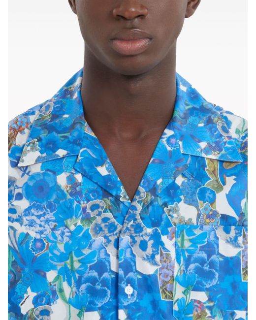Marni Blue Floral-print Cotton Shirt for men