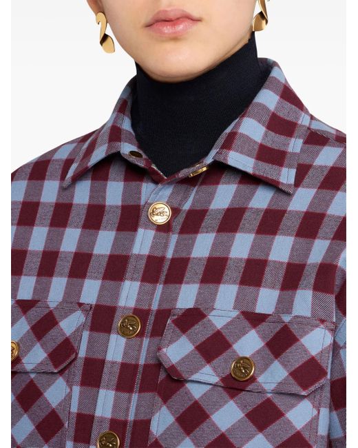 Etro Blue And Light Overshirt With Check Motif