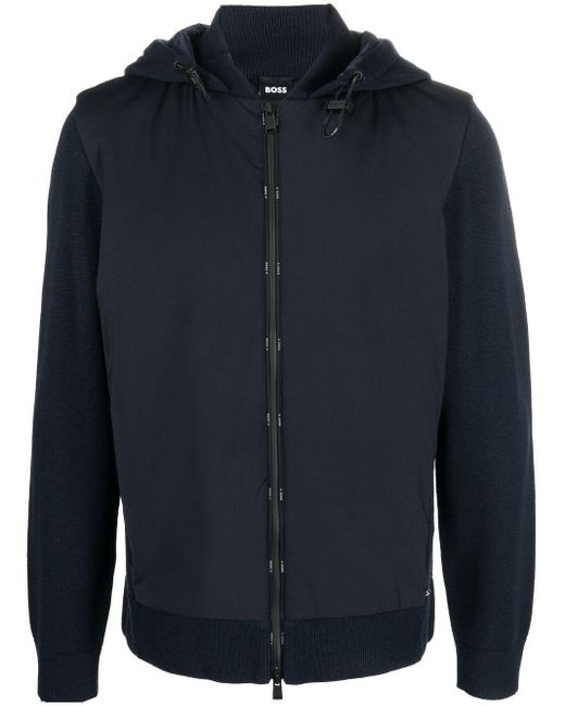 BOSS by HUGO BOSS Wool Panelled Zip-up Jacket in Blue for Men | Lyst