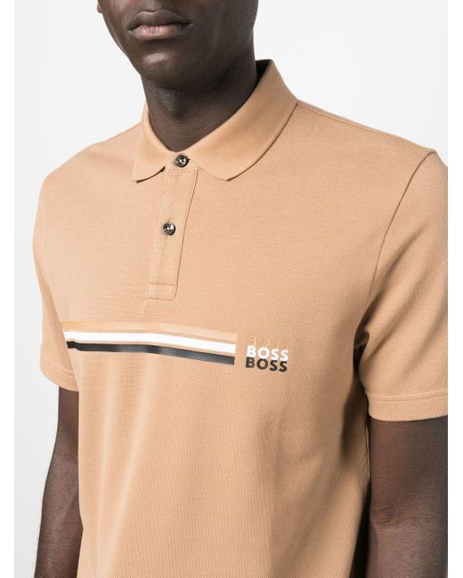 BOSS by HUGO BOSS Logo-print Short-sleeved Polo Shirt in Natural for Men |  Lyst
