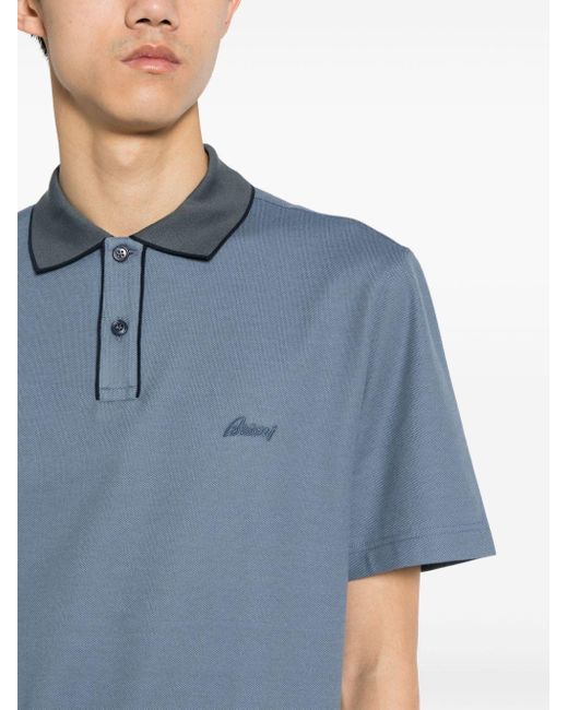 Brioni Blue Logo-embroidered Polo Shirt for men
