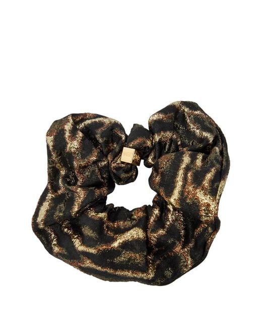 Ganni Black Metallic Printed Scrunchie