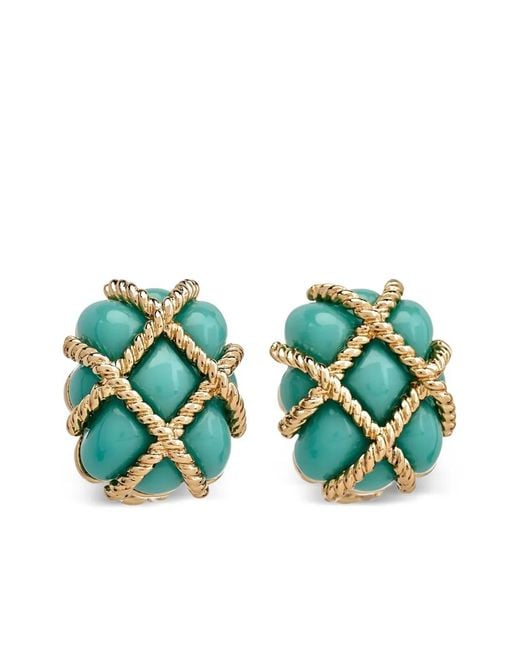 Kenneth Jay Lane Green Quilted-Tone Clip Earrings
