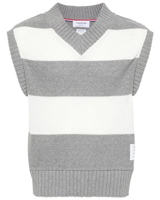 Thom Browne Gray Striped Open-knit Vest for men
